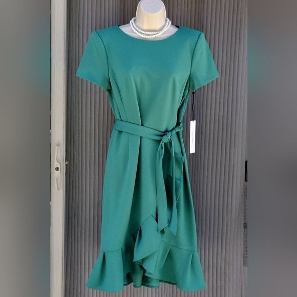 calvin klein belted midi dress